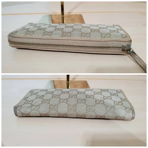 Authentic GUCCI Calfskin Monogram Zip Around Wallet Tan - Picture 4 of 8